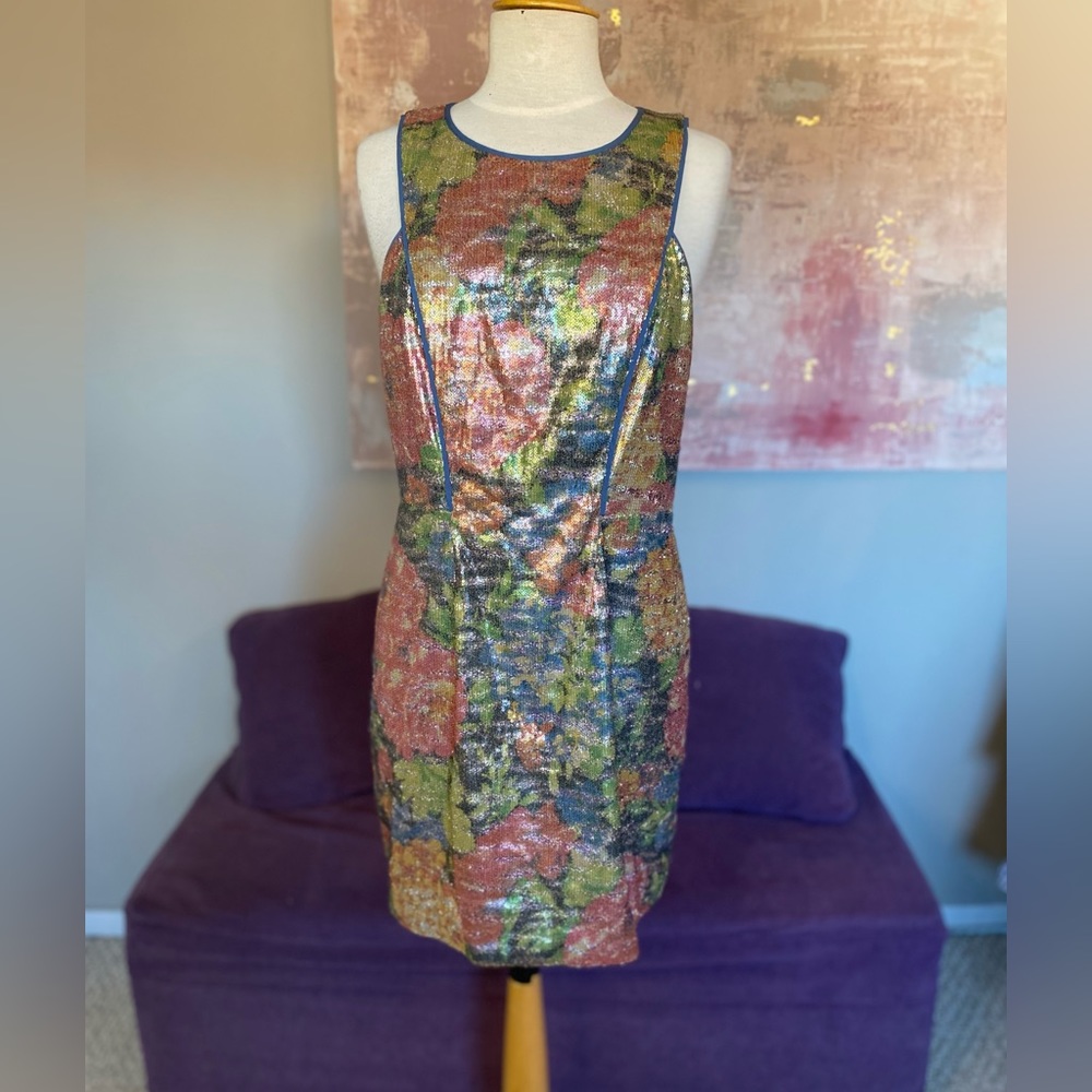 Jessica Simpson Pink Blue‎ Purple Green Multi Colour Party Sequin Dress Size 12